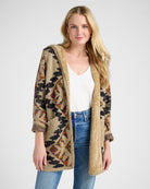 Oatmeal $|& Woven Heart Tribal Fleece Lined Hooded Cardigan - SOF Front