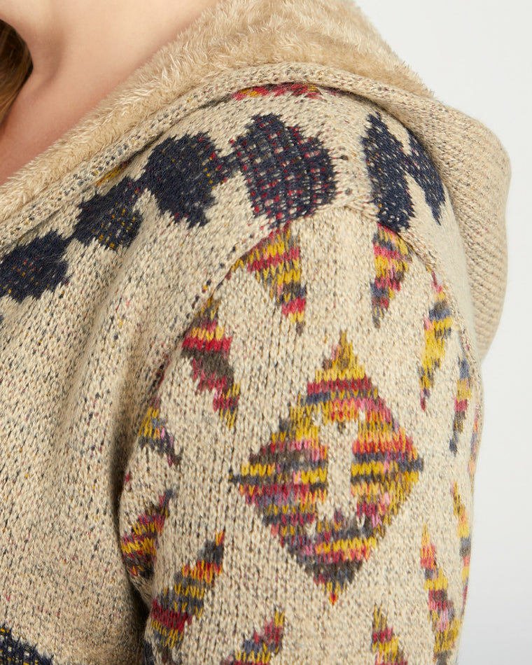 Oatmeal $|& Woven Heart Navajo Fleece Lined Hooded Cardigan - SOF Detail
