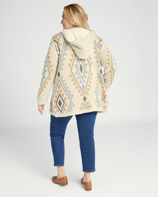 Ivory/Mustard $|& Woven Heart Navajo Fleece Lined Hooded Cardigan - SOF Back