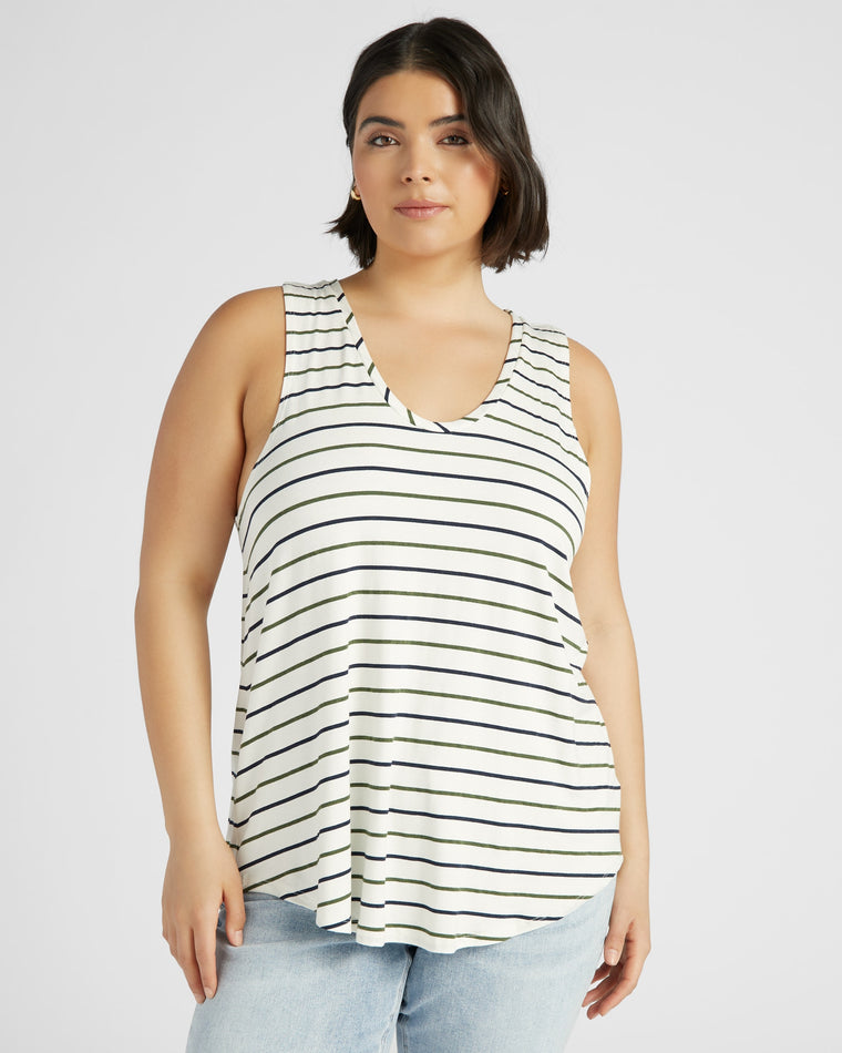 Natural/Nymph/Indin $|& 78&Sunny Surfside Stripe Scoop Tank - SOF Front