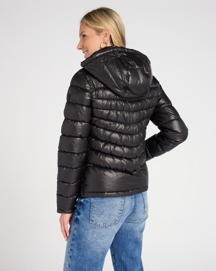 Black $|& Kenneth Cole Hooded Packable Puffer Coat - SOF Back