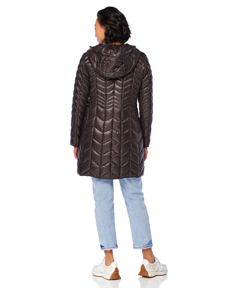 Chocolate $|& Kenneth Cole Hooded Packable Puffer Coat - SOF Back
