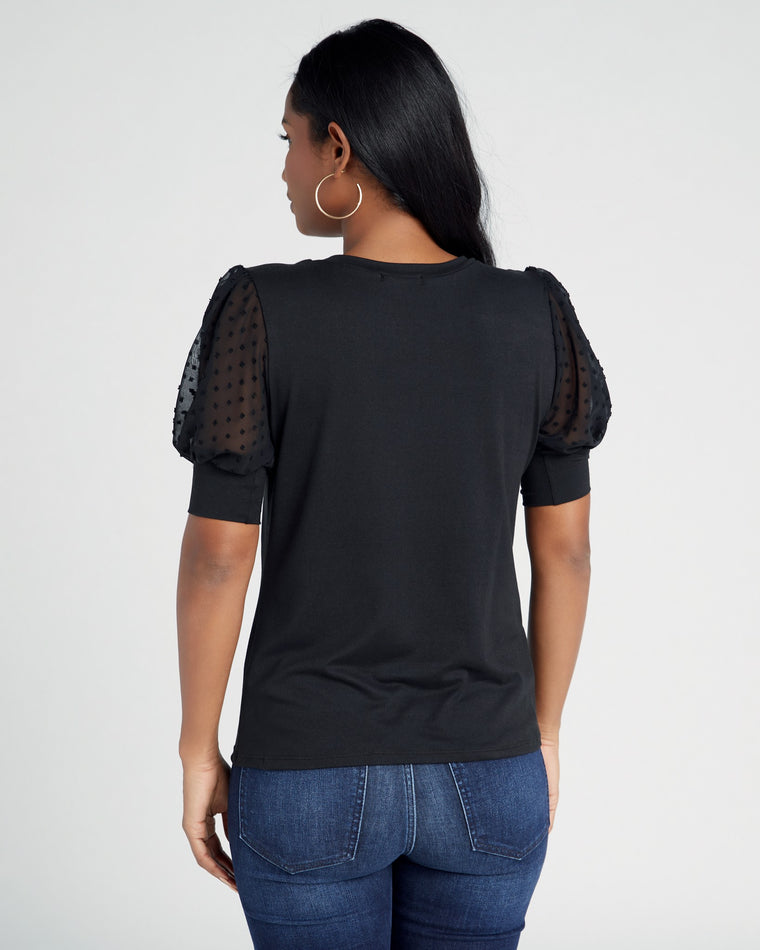 Black $|& Les Amis Dressy Knit Top with Swiss Dot Sleeve - SOF Back