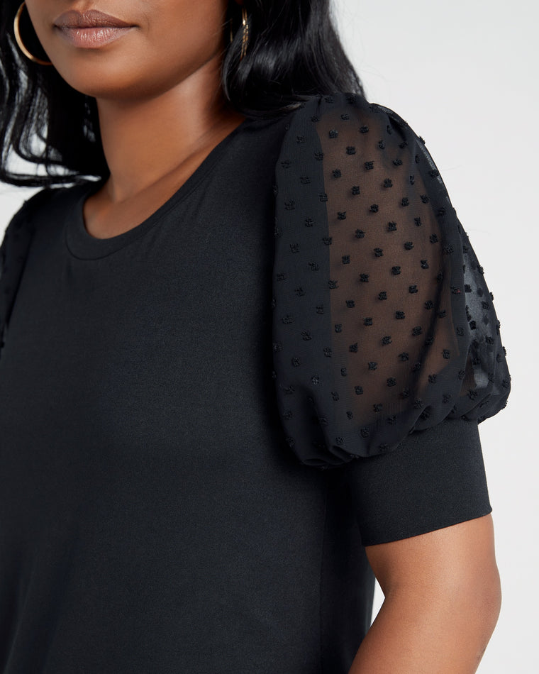 Black $|& Les Amis Dressy Knit Top with Swiss Dot Sleeve - SOF Detail