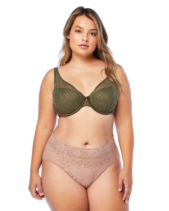 Olive Waves $|& Curvy Couture Sheer Mesh Push Up - SOF Side
