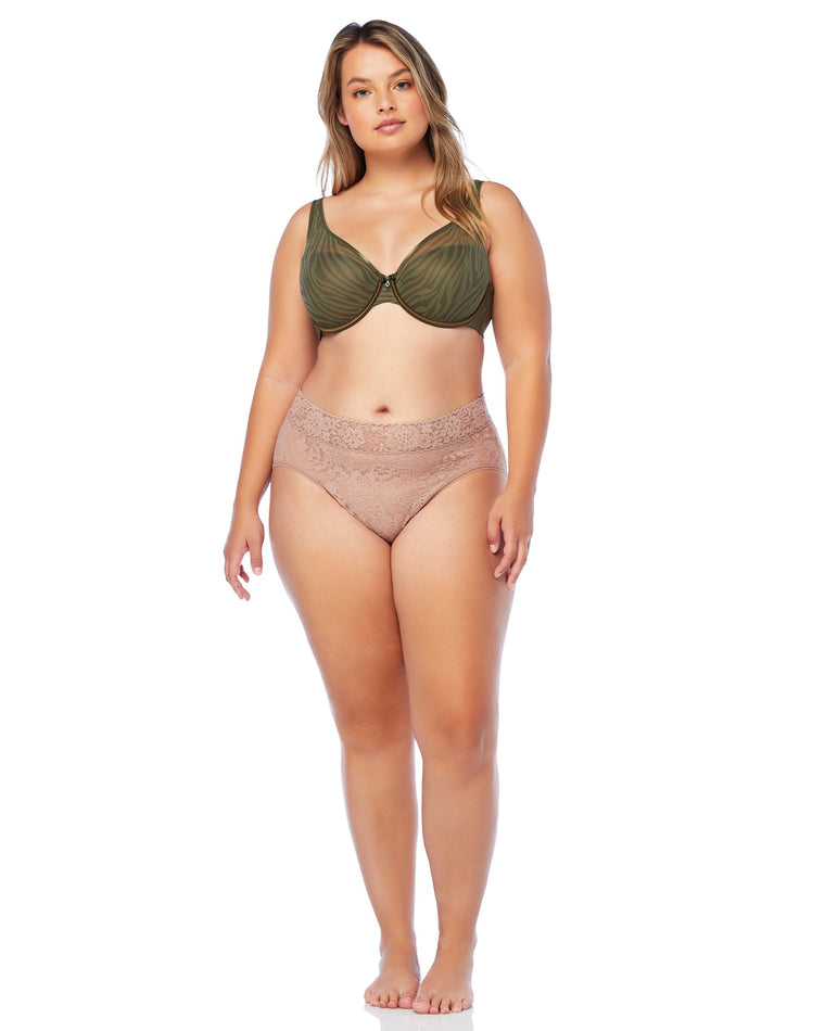 Olive Waves $|& Curvy Couture Sheer Mesh Push Up - SOF Front