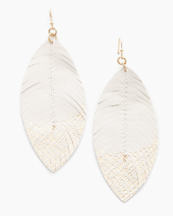 White $|& Tell Your Tale Leather Feather Drop Earrings - Hanger Detail