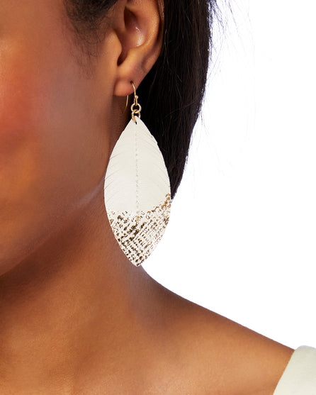 Leather Feather Drop Earrings