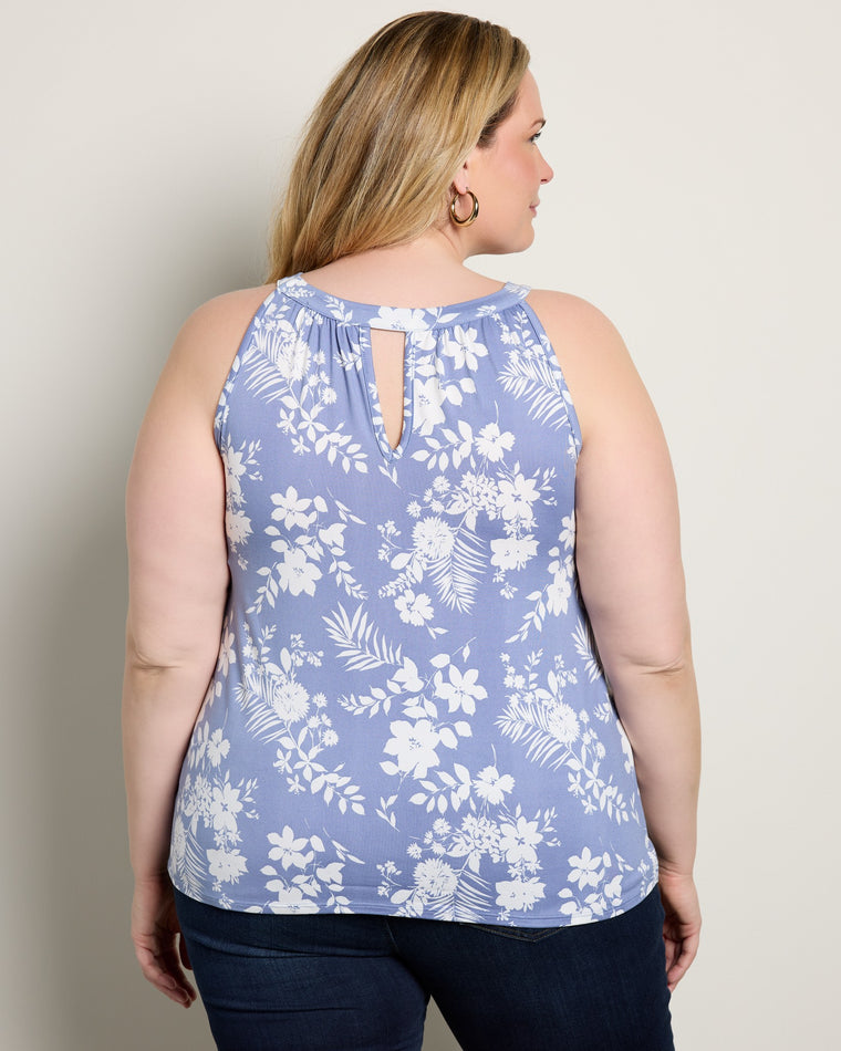 Denim/Ivory $|& Loveappella Floral Halter Tank - SOF Back