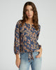 Floral Woven 3/4 Sleeve Keyhole Top