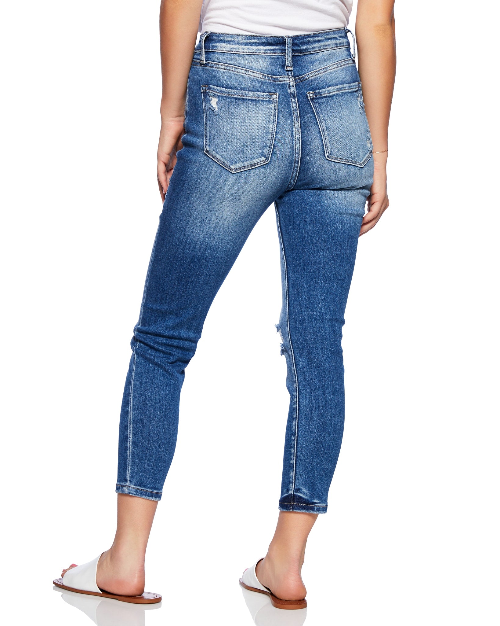 Dark Blue $|& Ceros Jeans High Rise Distressed Ankle Skinny - SOF Back