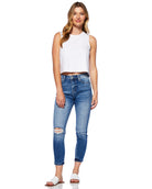 Dark Blue $|& Ceros Jeans High Rise Distressed Ankle Skinny - SOF Full Front