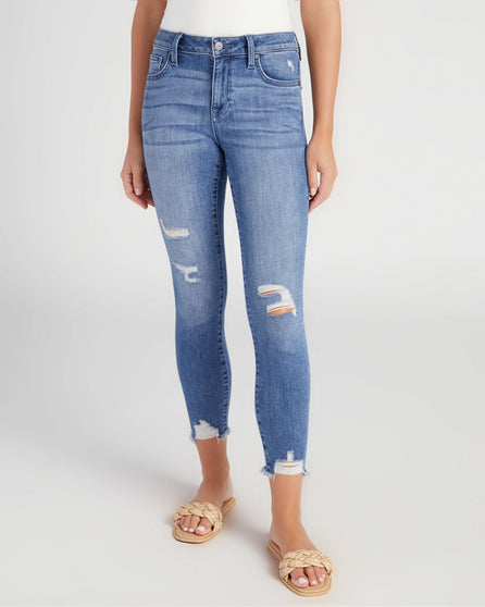 Distressed Mid Rise Cropped Skinny Jeans
