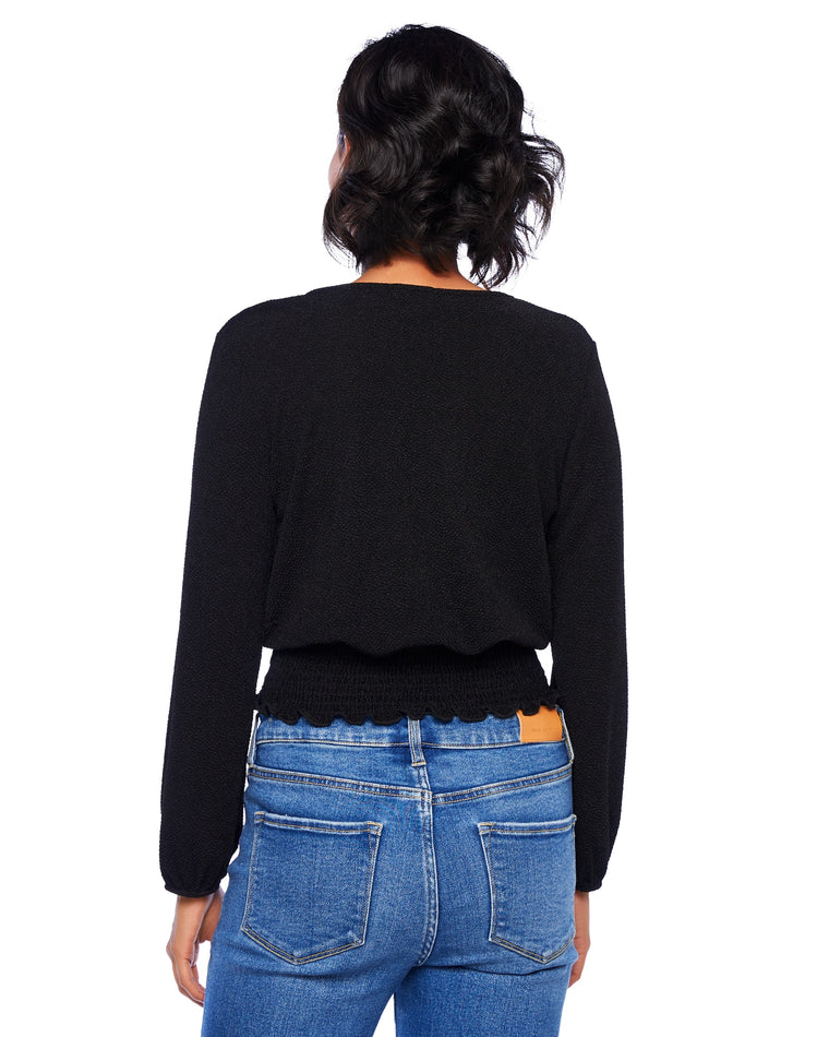 Black $|& West Kei Textured Sweater Knit Surplice Top - SOF Back