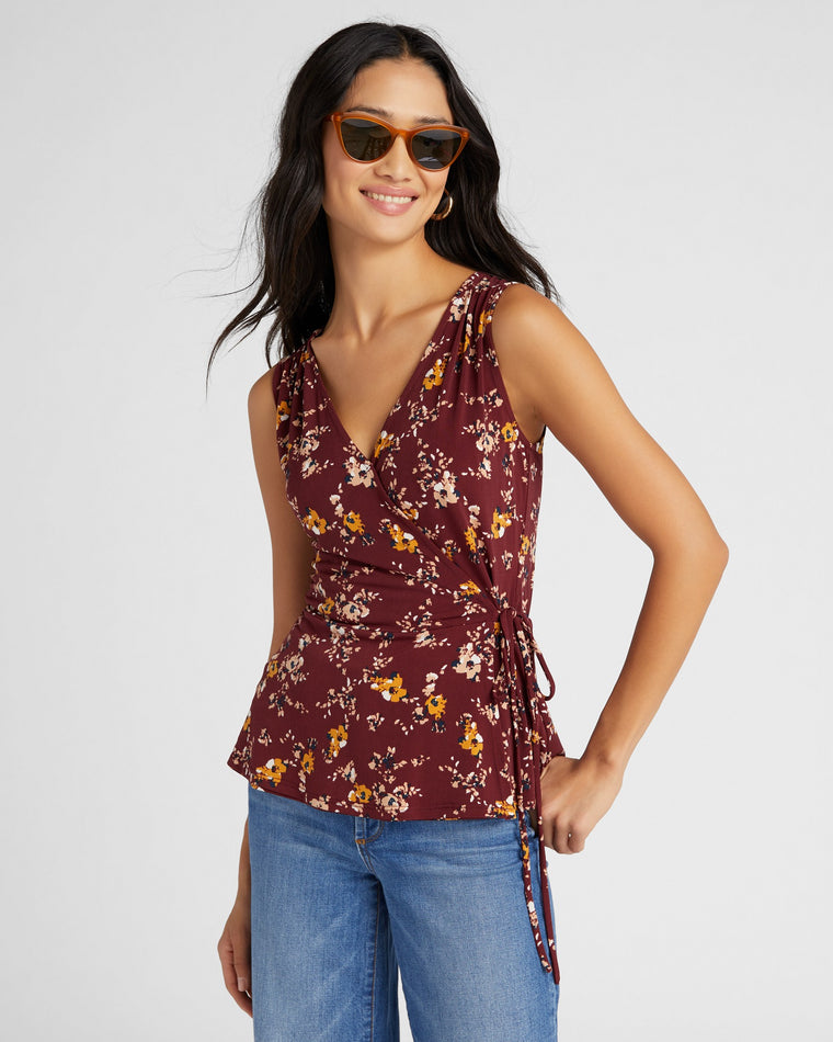 Red/Yellow $|& West Kei Floral Knit Sleeveless Wrap Top - SOF Front