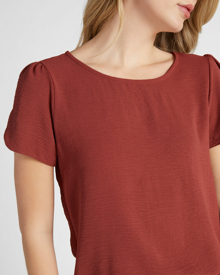 Red Brown $|& Les Amis Short Sleeve Tulip Top - SOF Detail