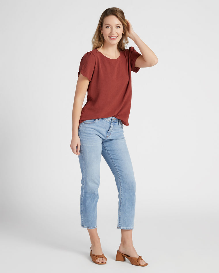 Red Brown $|& Les Amis Short Sleeve Tulip Top - SOF Full Front