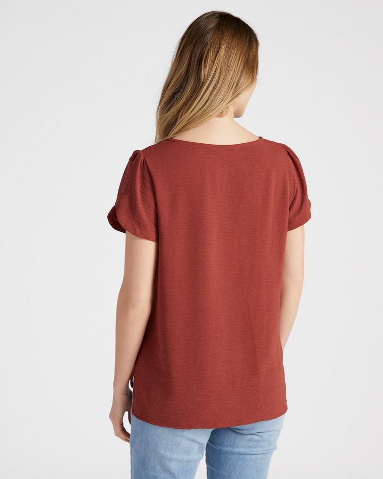 Red Brown $|& Les Amis Short Sleeve Tulip Top - SOF Back