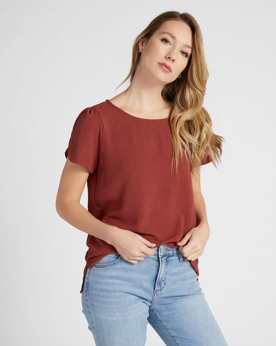 Red Brown $|& Les Amis Short Sleeve Tulip Top - SOF Front