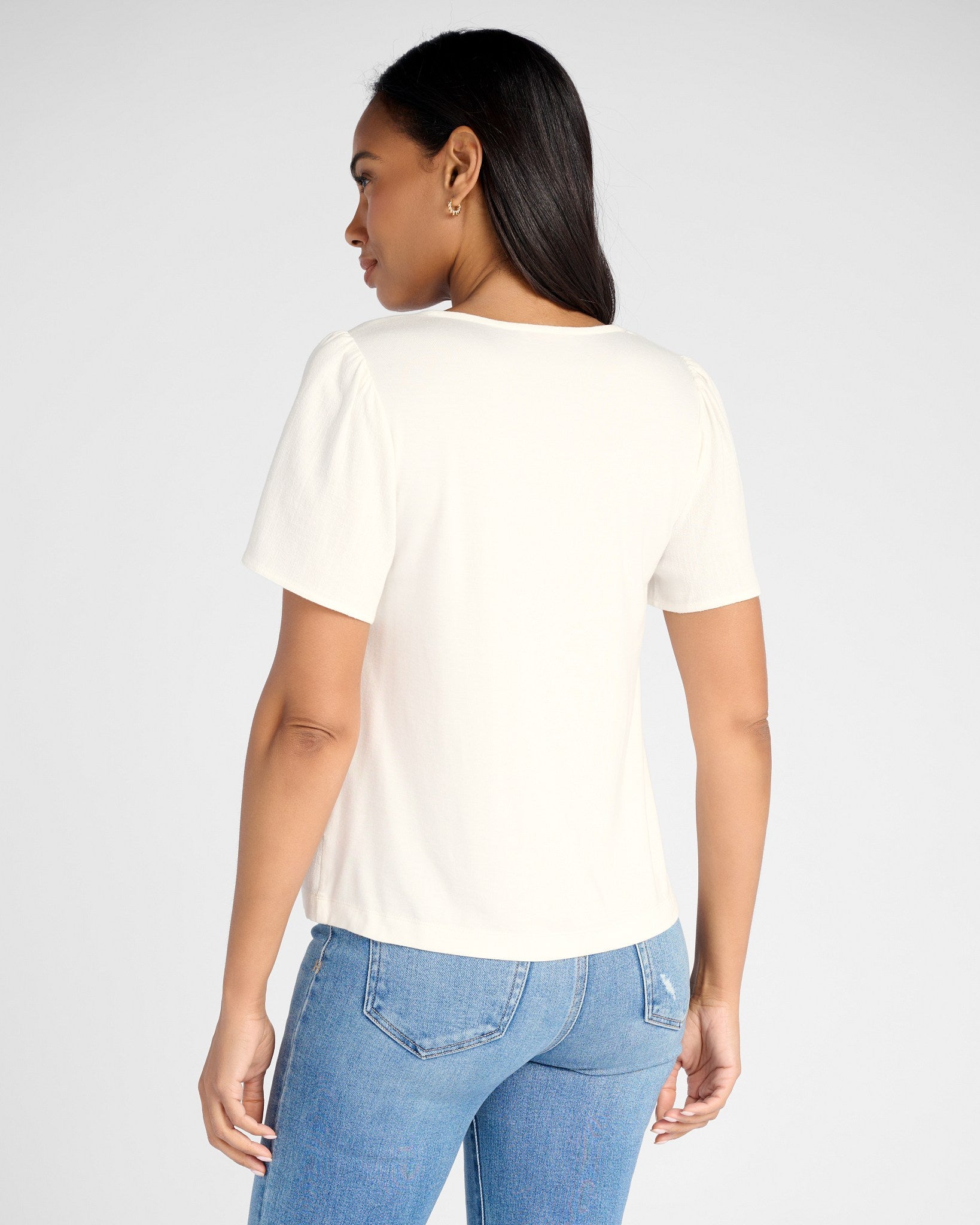 White $|& Skies Are Blue Embroidered Short Sleeve Top - SOF Back