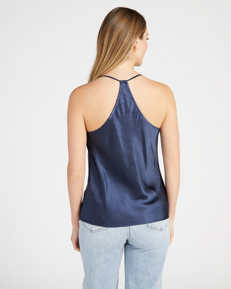 Navy $|& Skies Are Blue Cowl Neck Racerback Cami - SOF Back