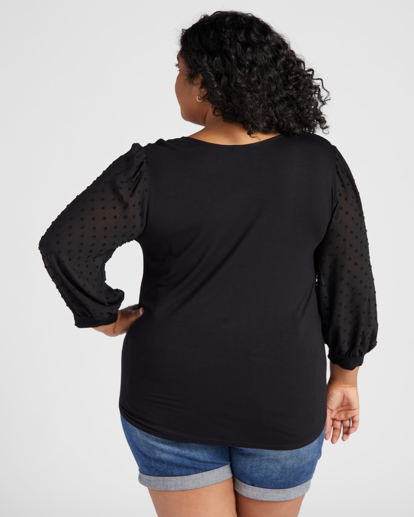 Black $|& West Kei V-Neck Top with Chiffon Sleeve - SOF Back
