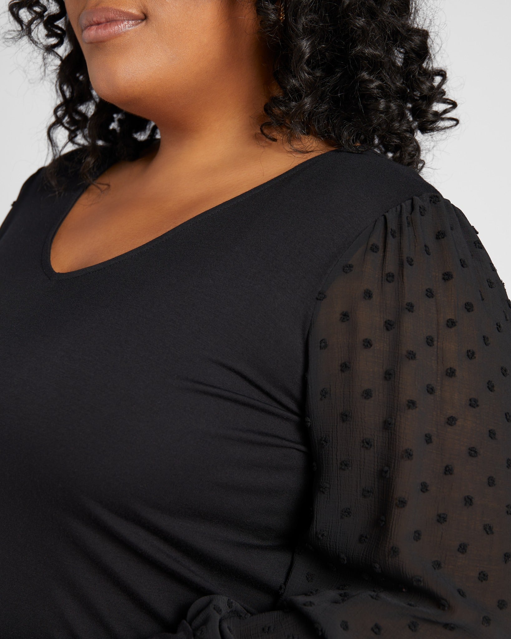 Black $|& West Kei V-Neck Top with Chiffon Sleeve - SOF Detail
