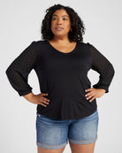Black $|& West Kei V-Neck Top with Chiffon Sleeve - SOF Front