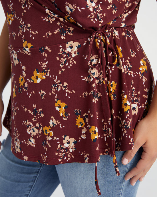 Red/Yellow $|& West Kei Floral Knit Sleeveless Wrap Top - SOF Detail