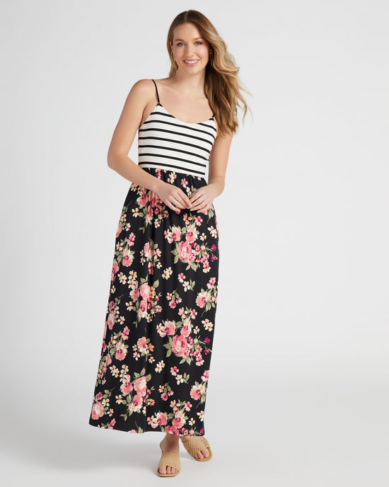 Black $|& Vanilla Bay Floral and Stripe Maxi Dress - SOF Front