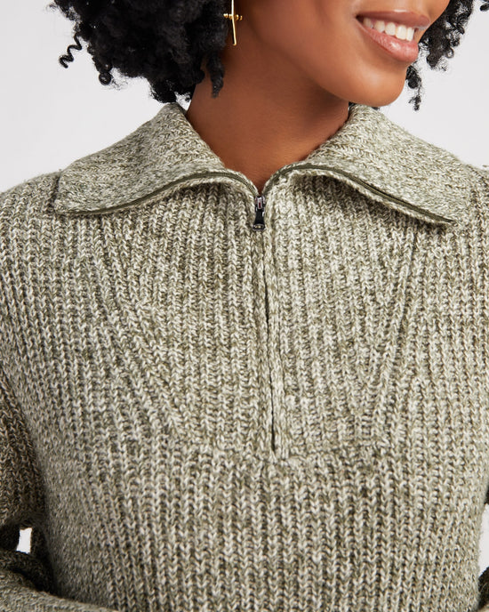 Dusty Olive $|& The Normal Brand Dani Quarter Zip Sweater - SOF Detail