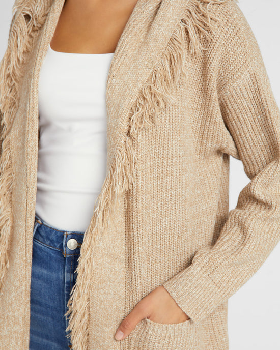 Sand $|& Cozy CO Hooded Fringe Open Cardigan - SOF Detail