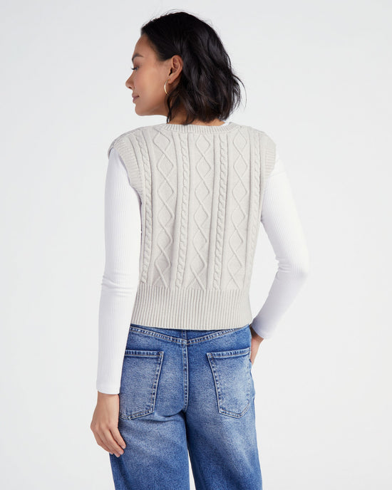 Grey $|& Vigoss Cable V-Neck Sweater Vest - SOF Back