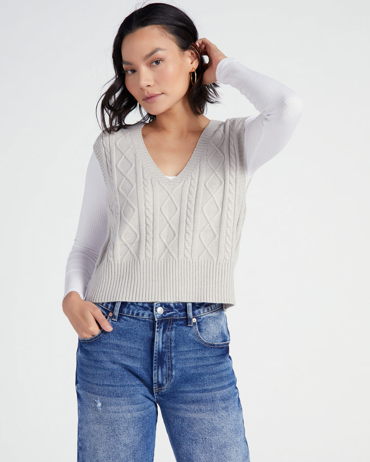 Grey $|& Vigoss Cable V-Neck Sweater Vest - SOF Front