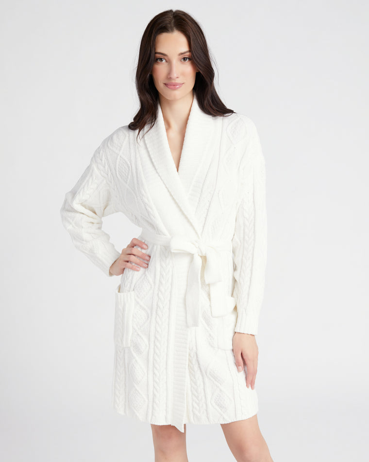 Ivory $|& PJ Salvage Cable Knit Robe - SOF Front