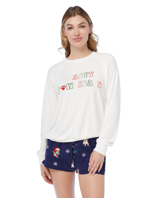 Ivory $|& PJ Salvage Happy Pawlidays Top - SOF Front