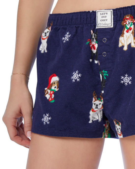 Navy $|& PJ Salvage Dog Christmas Flannel Short - SOF Detail