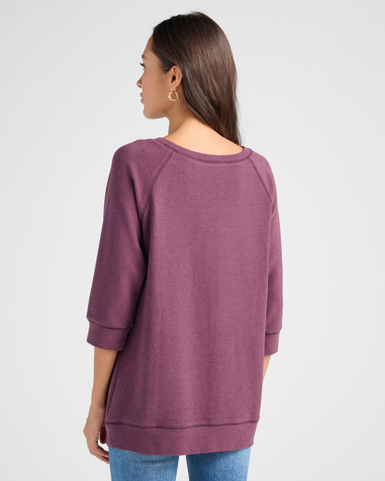 Eggplant $|& Cloud Ten 3/4 Sleeve Plush Crew Neck Pullover Tunic - SOF Back