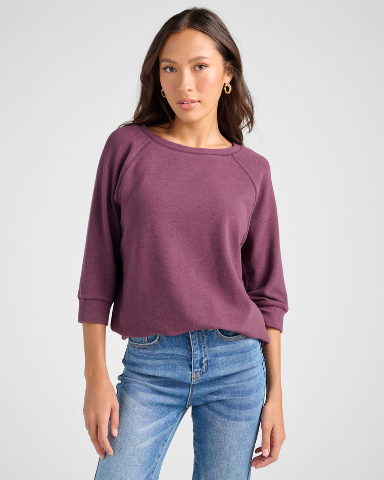 Eggplant $|& Cloud Ten 3/4 Sleeve Plush Crew Neck Pullover Tunic - SOF Front