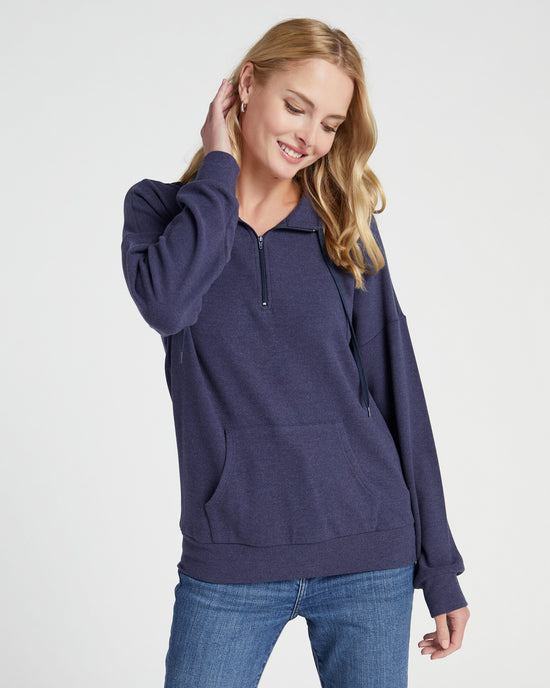 Washed Navy $|& Cloud Ten Long Sleeve Half Zip Plush Pullover - SOF Front