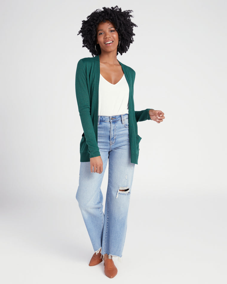Forest $|& Staccato Open Front Cardigan with Button Detail - SOF Full Front