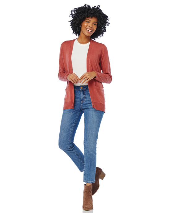 Light Rust $|& Staccato Open Front Cardigan with Button Detail - SOF Full Front