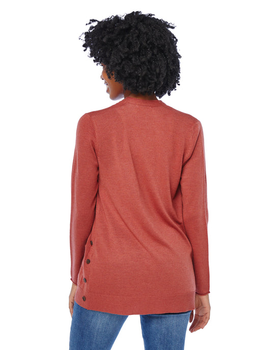 Light Rust $|& Staccato Open Front Cardigan with Button Detail - SOF Back