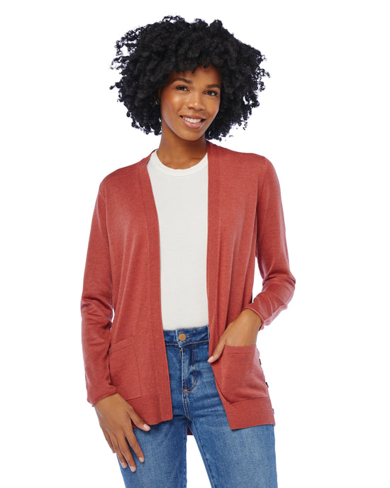Light Rust $|& Staccato Open Front Cardigan with Button Detail - SOF Front