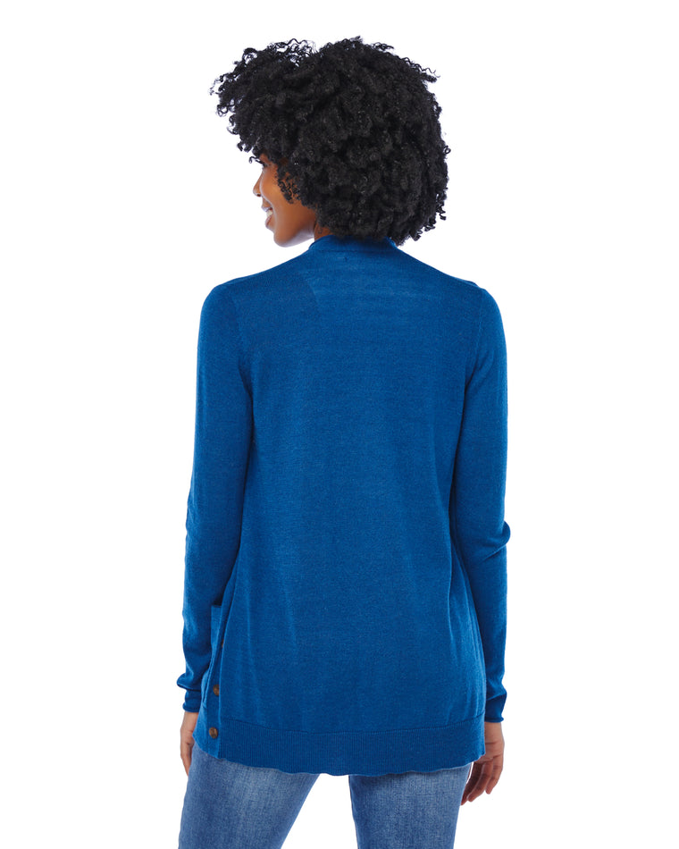 Sea Blue $|& Staccato Open Front Cardigan with Button Detail - SOF Back