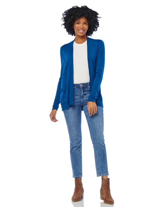 Sea Blue $|& Staccato Open Front Cardigan with Button Detail - SOF Full Front