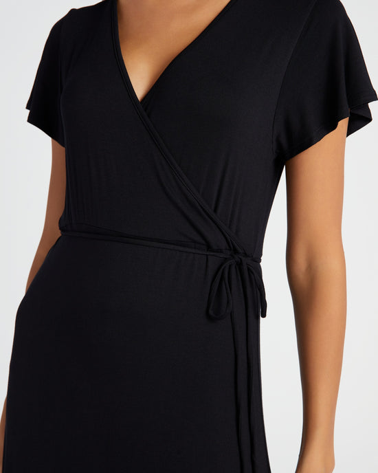 Black $|& Chris & Carol Solid Short Sleeve Maxi Dress - SOF Detail