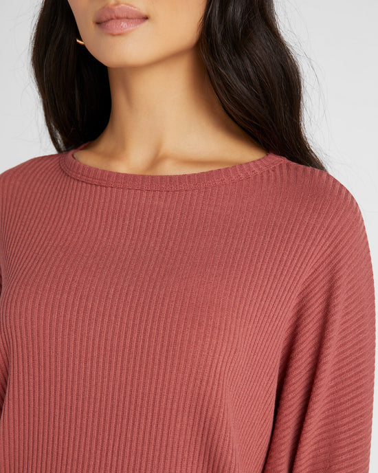 Mineral Red $|& W. by Wantable Hacci Ribbed Long Dolman Sleeve Top - SOF Detail