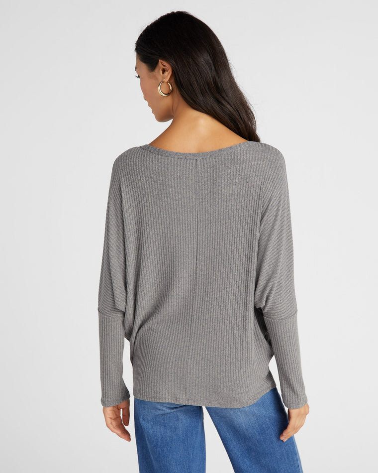 Taupe Blue $|& W. by Wantable Hacci Ribbed Long Dolman Sleeve Top - SOF Back