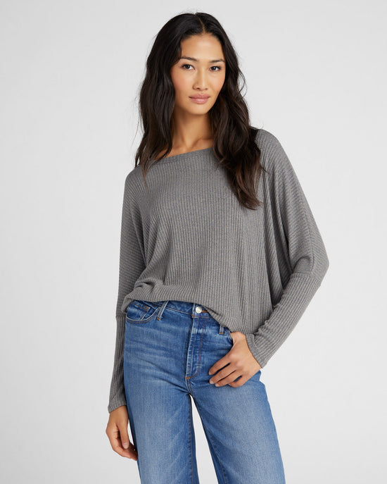 Taupe Blue $|& W. by Wantable Hacci Ribbed Long Dolman Sleeve Top - SOF Front